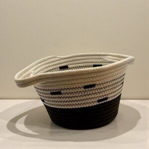 Woven Rope Basket Bin With Handles - Textured Decorative Storage Organizer